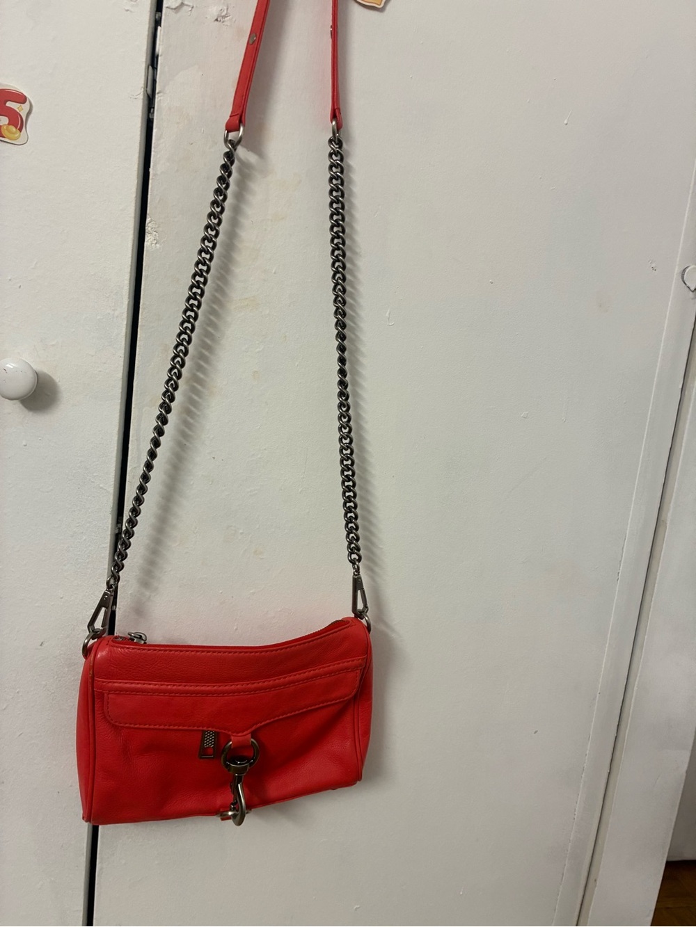 Rebecca Taylor Red Leather Crossbody with Gunmetal Chain Strap